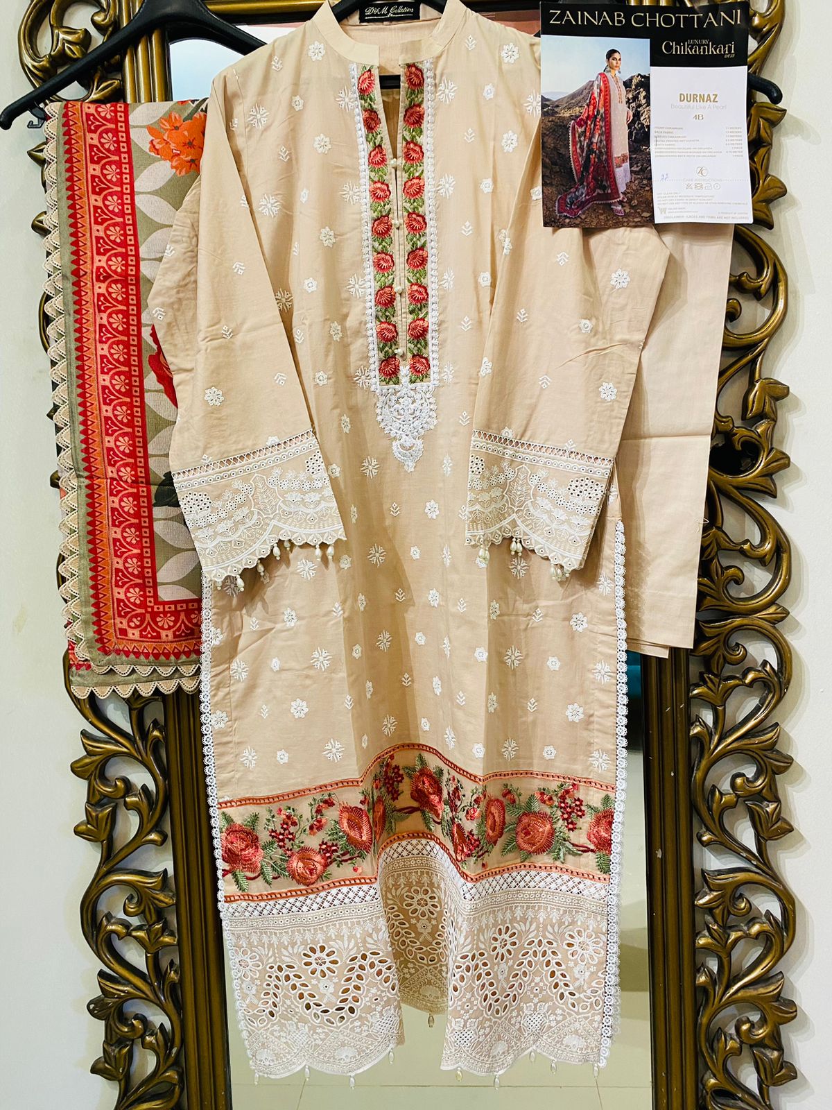 Zainab Chottani Stitched 3 Piece Embroidered Chikankari Suit - Durnaz 4B - Luxury Collection Brand Mafia by Zonash