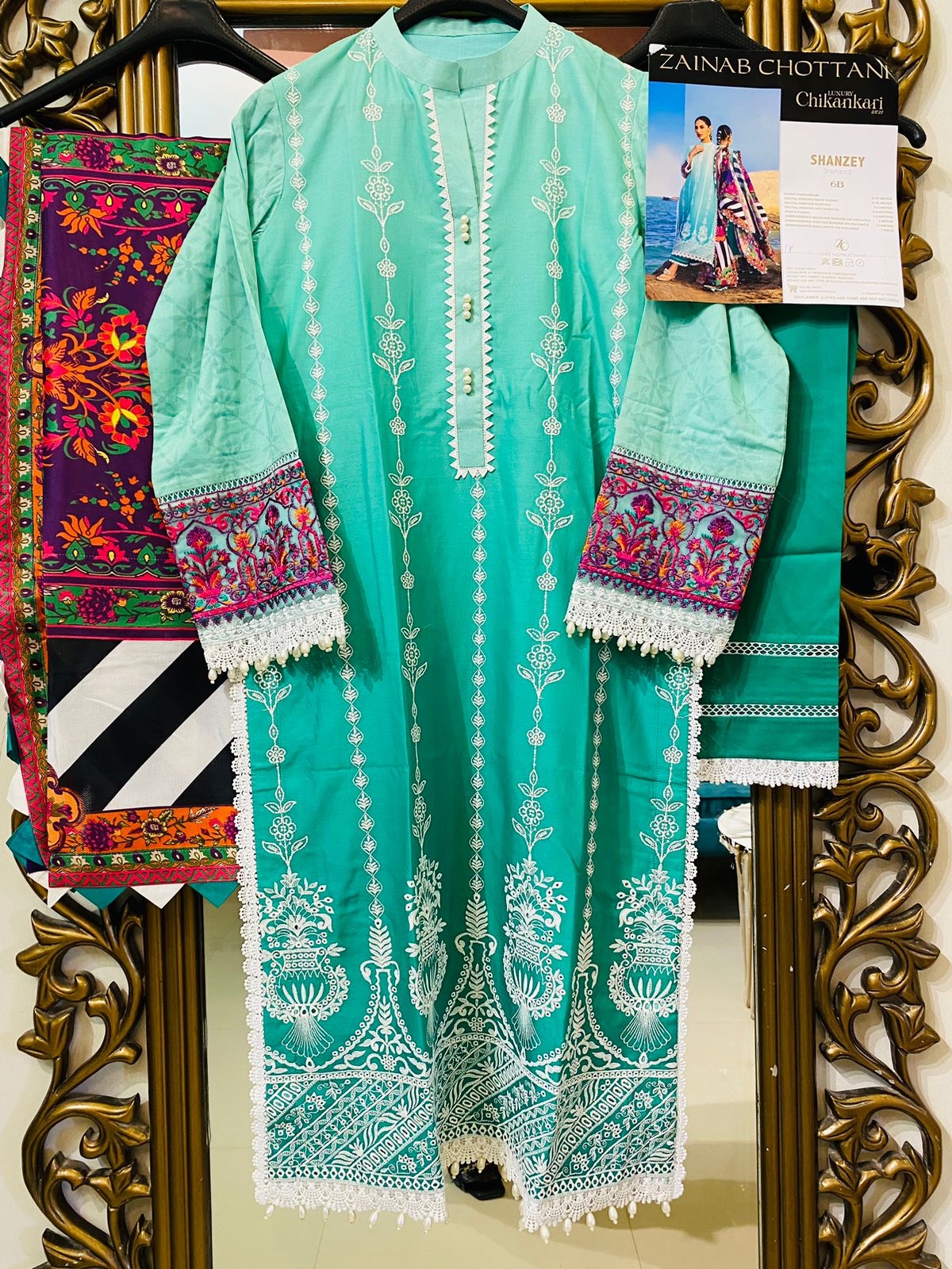 Zainab Chottani Stitched 3 Piece Embroidered Chikankari Suit - Shanzey 6B - Luxury Collection Brand Mafia by Zonash