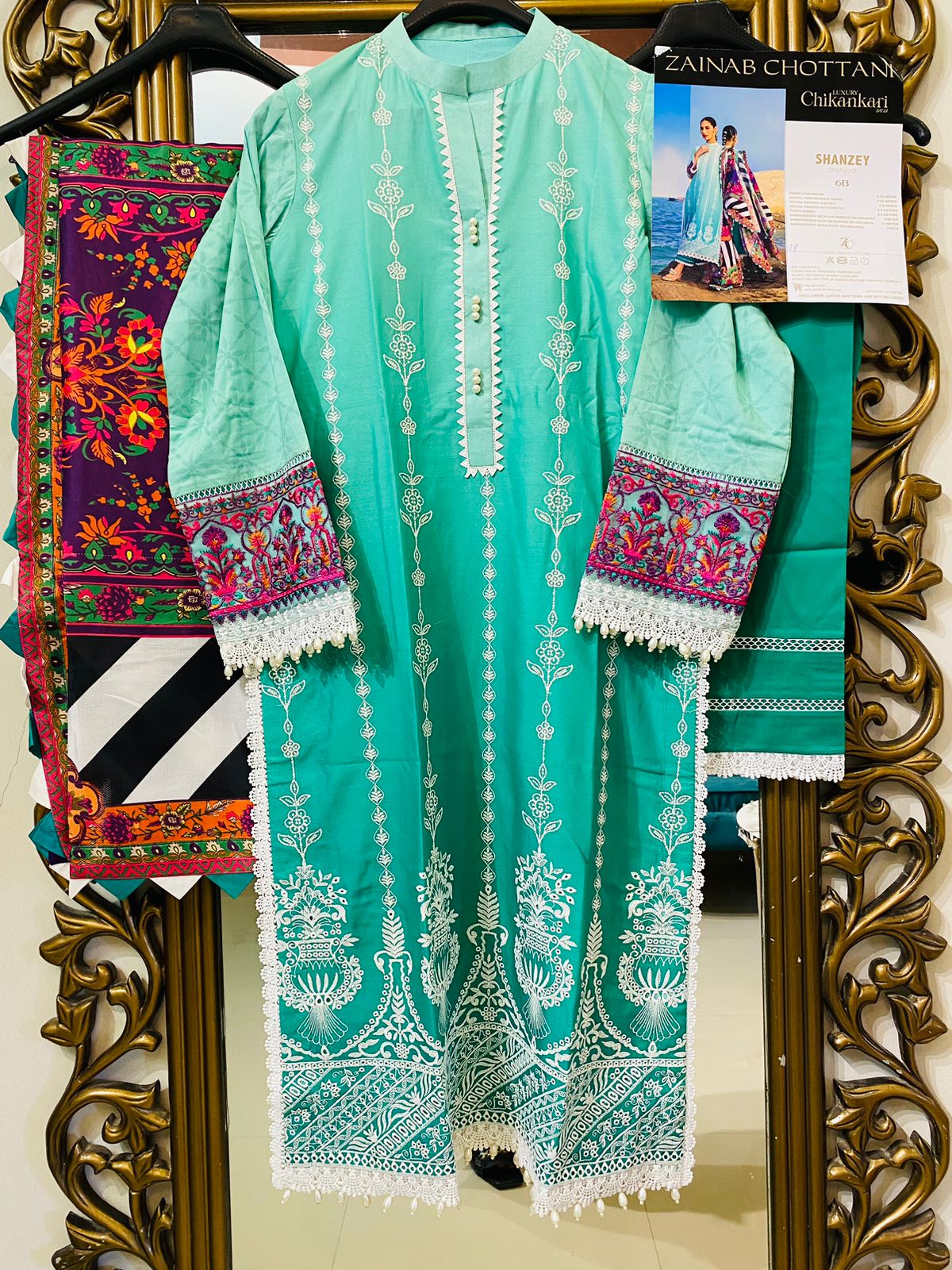 Zainab Chottani Stitched 3 Piece Embroidered Chikankari Suit - Shanzey 6B - Luxury Collection Brand Mafia by Zonash