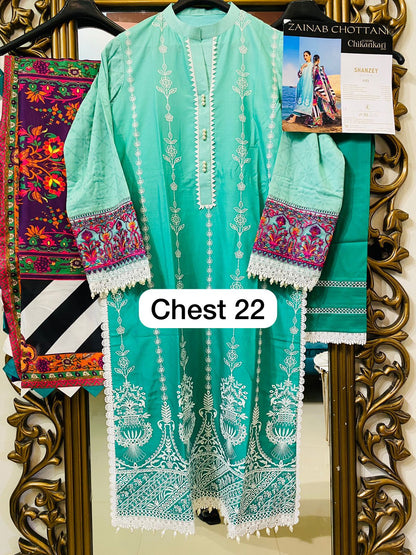 Zainab Chottani Stitched 3 Piece Embroidered Chikankari Suit - Shanzey 6B - Luxury Collection Brand Mafia by Zonash