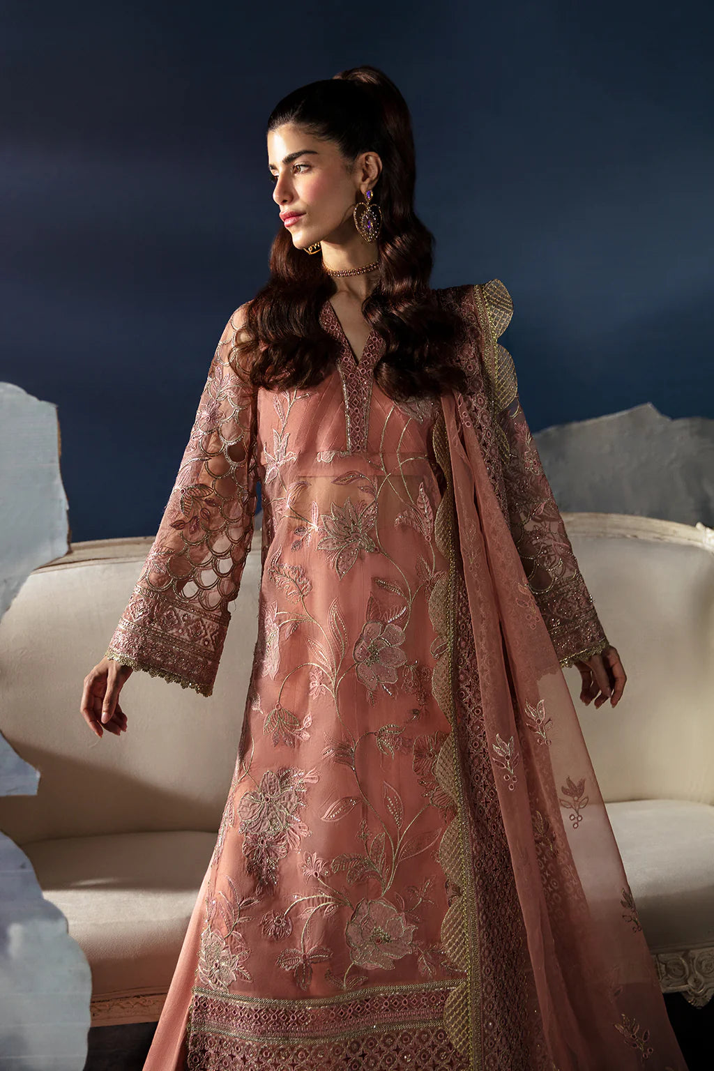 La Fuchsia By Afrozeh Unstitched 3 Piece Embroidered Organza Suit V2AF24L Elea - Festive Collection