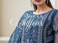 Maria B Unstitched 4 Piece Embroidered Chiffon Suits MB23SC D2 Teal Blue - Luxury Collection