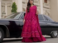 Maria B Unstitched 4 Piece Embroidered Chiffon Suits MB23SC D7 Magenta Pink - Luxury Collection