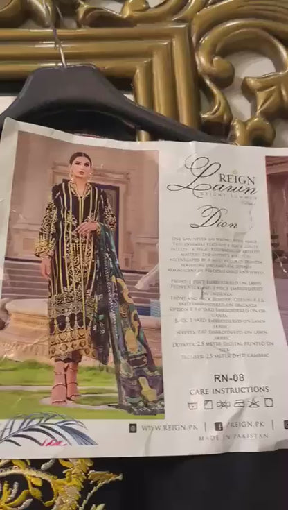 Reign Stitched 3 Piece Embroidered Lawn Suit RN08-DION - Summer Collection