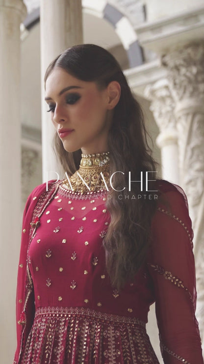 Panache By Ayzel By Afrozeh Unstitched 3 Piece Embroidered Chiffon Suit PCAAF23 AZ-V5-03 Sangria - Luxury Collection