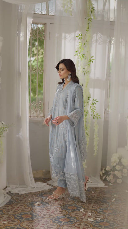 Ensembles by Azure Unstitched 3 Piece Jacquard Lawn Suit AZ24EJ SSES057 Slate Symphony - Festive Collection