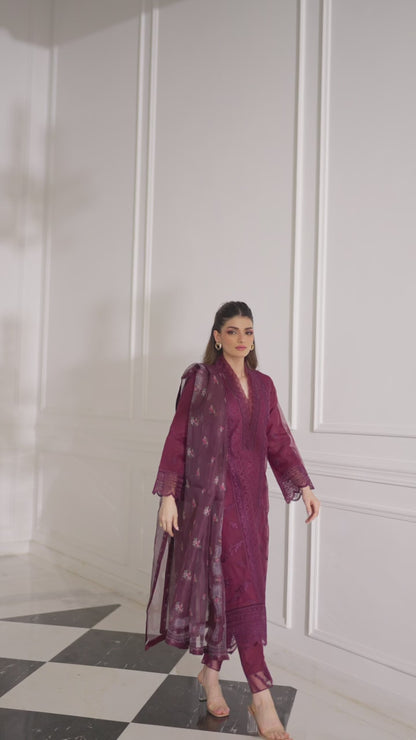 Ensembles By Azure Unstitched 3 Piece Embroidered Organza Suit AZU23ESE3 Vintage-Rose - Festive Collection