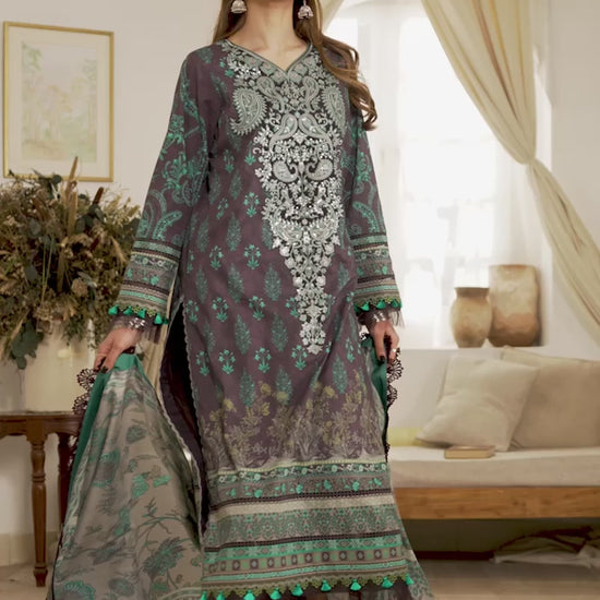 Rania By Asim Jofa Unstitched 3 Piece Embroidered Cambric Suit AJ23RN AJNR-08 - Winter Collection