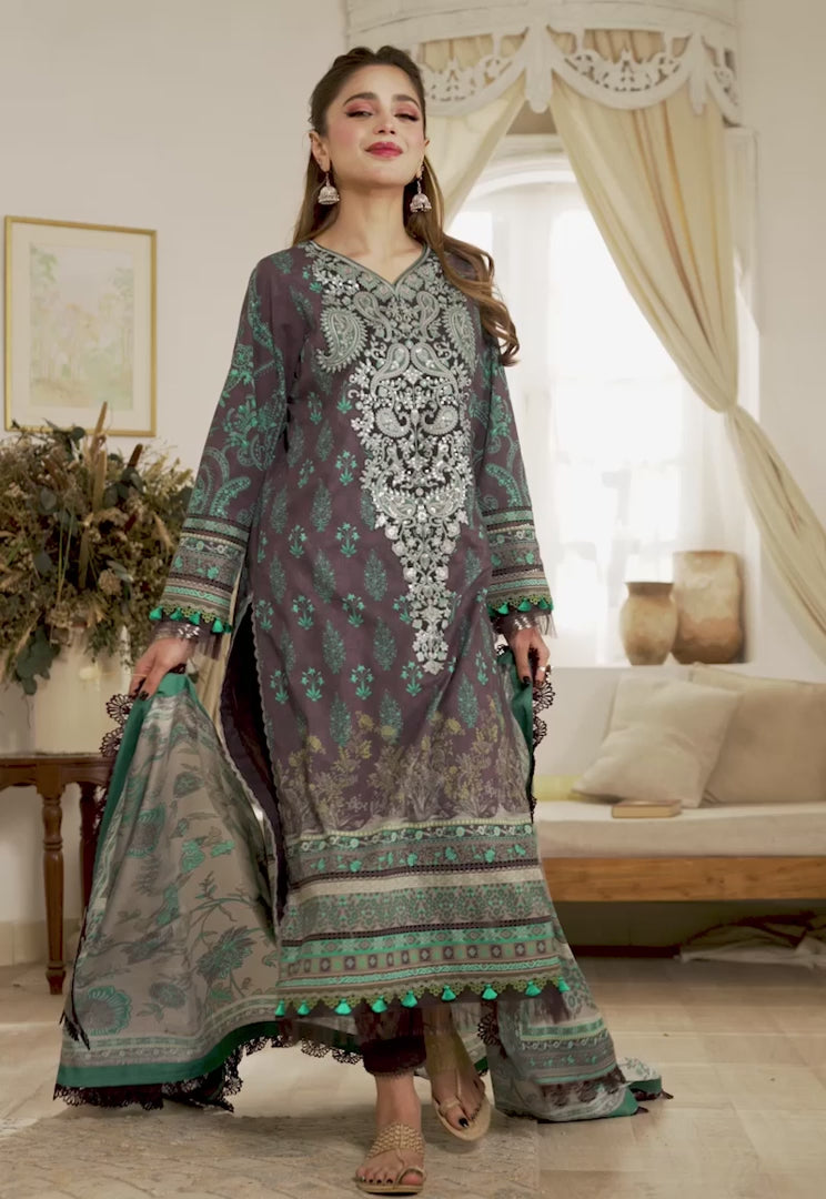 Rania By Asim Jofa Unstitched 3 Piece Embroidered Cambric Suit AJ23RN AJNR-08 - Winter Collection