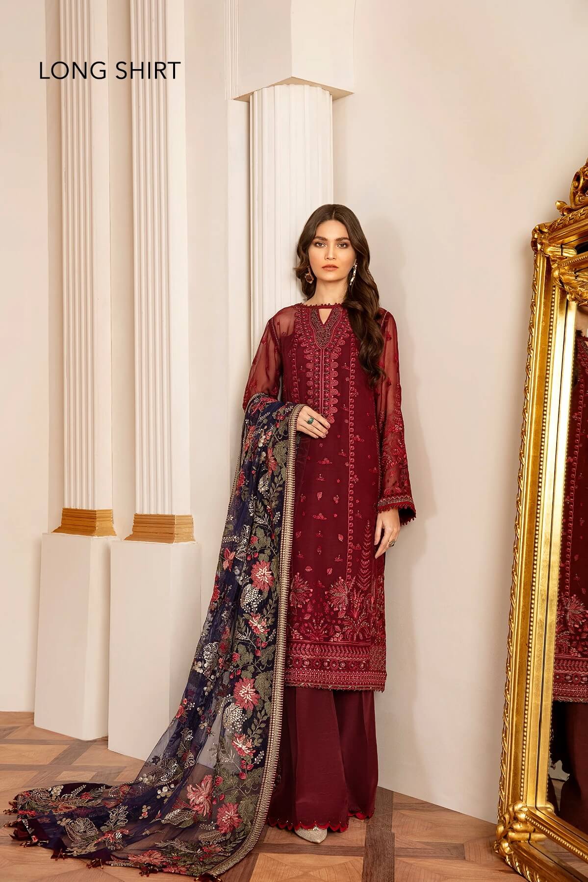 Baroque Chantelle Embroidered Chiffon 2020 3 Piece Suit D-06 Fire Stone Brand Mafia by Zonash