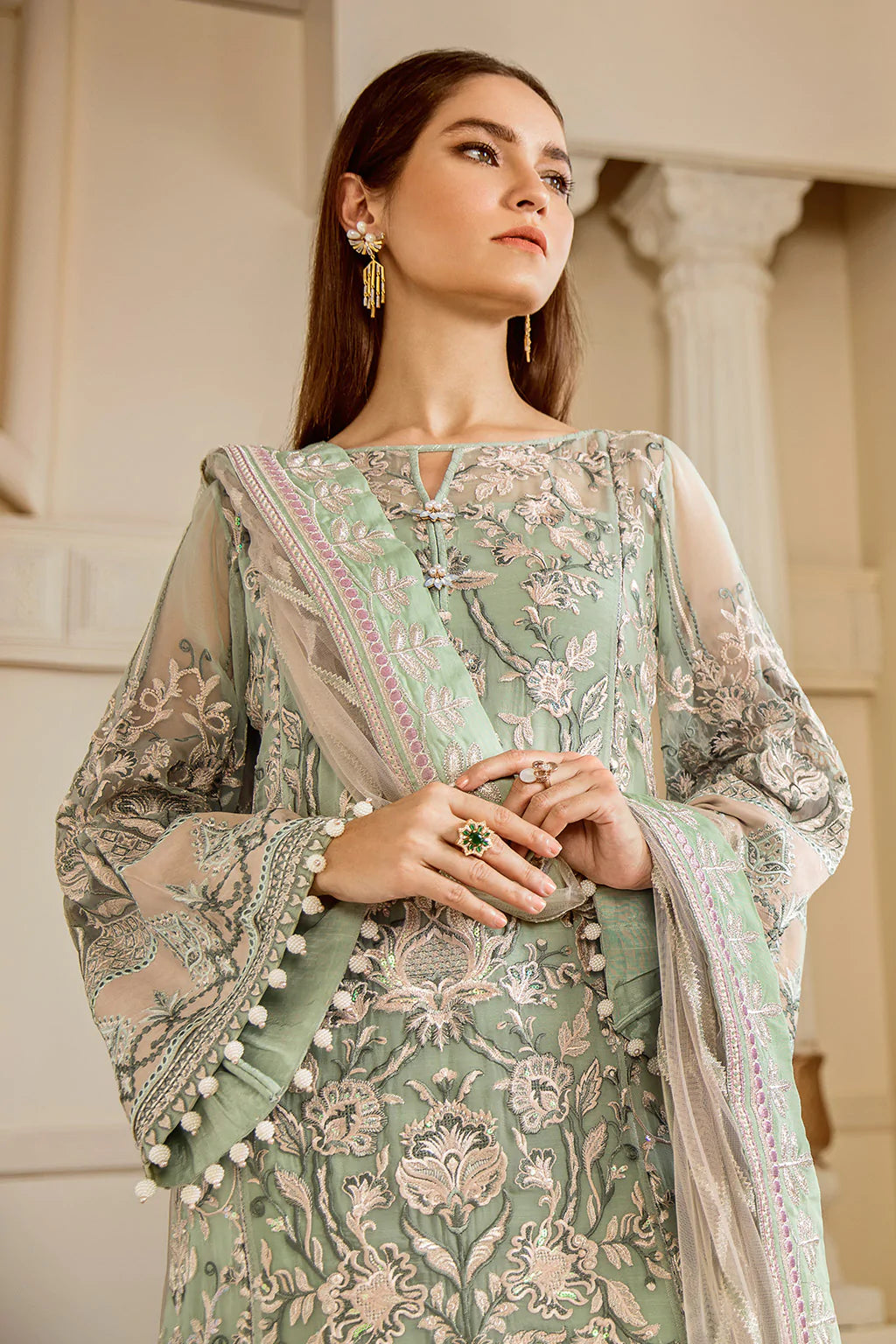 Baroque Chantelle Embroidered Chiffon 3 Piece Suit BQ19-05 Mint Tea Brand Mafia by Zonash