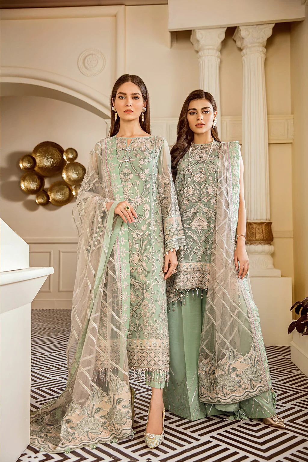 Baroque Chantelle Embroidered Chiffon 3 Piece Suit BQ19-05 Mint Tea Brand Mafia by Zonash