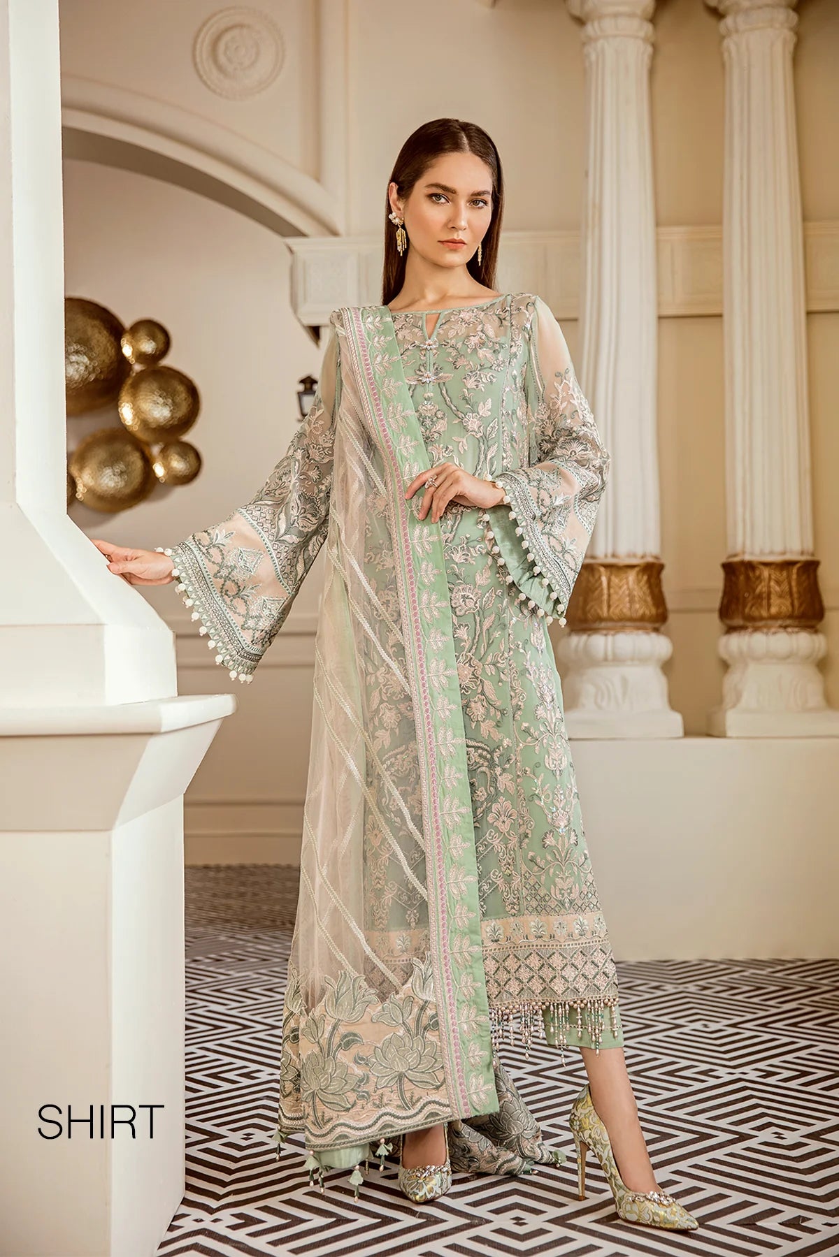 Baroque Chantelle Embroidered Chiffon 3 Piece Suit BQ19-05 Mint Tea Brand Mafia by Zonash