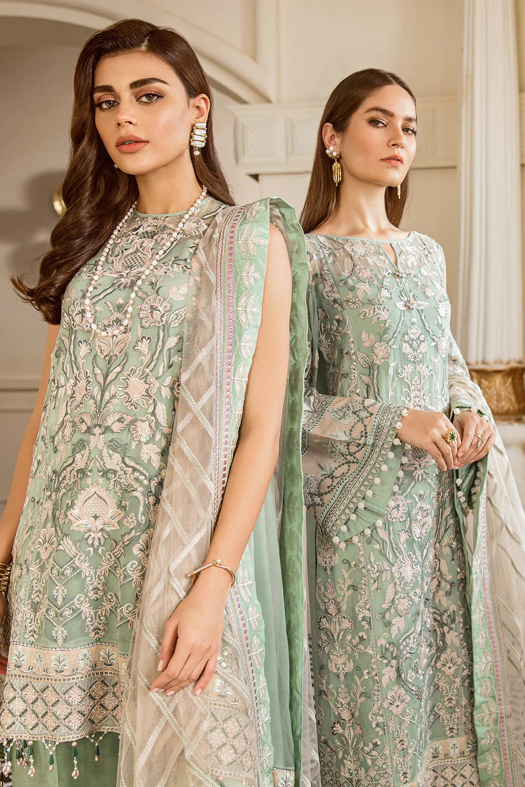 Baroque Chantelle Embroidered Chiffon 3 Piece Suit BQ19-05 Mint Tea Brand Mafia by Zonash