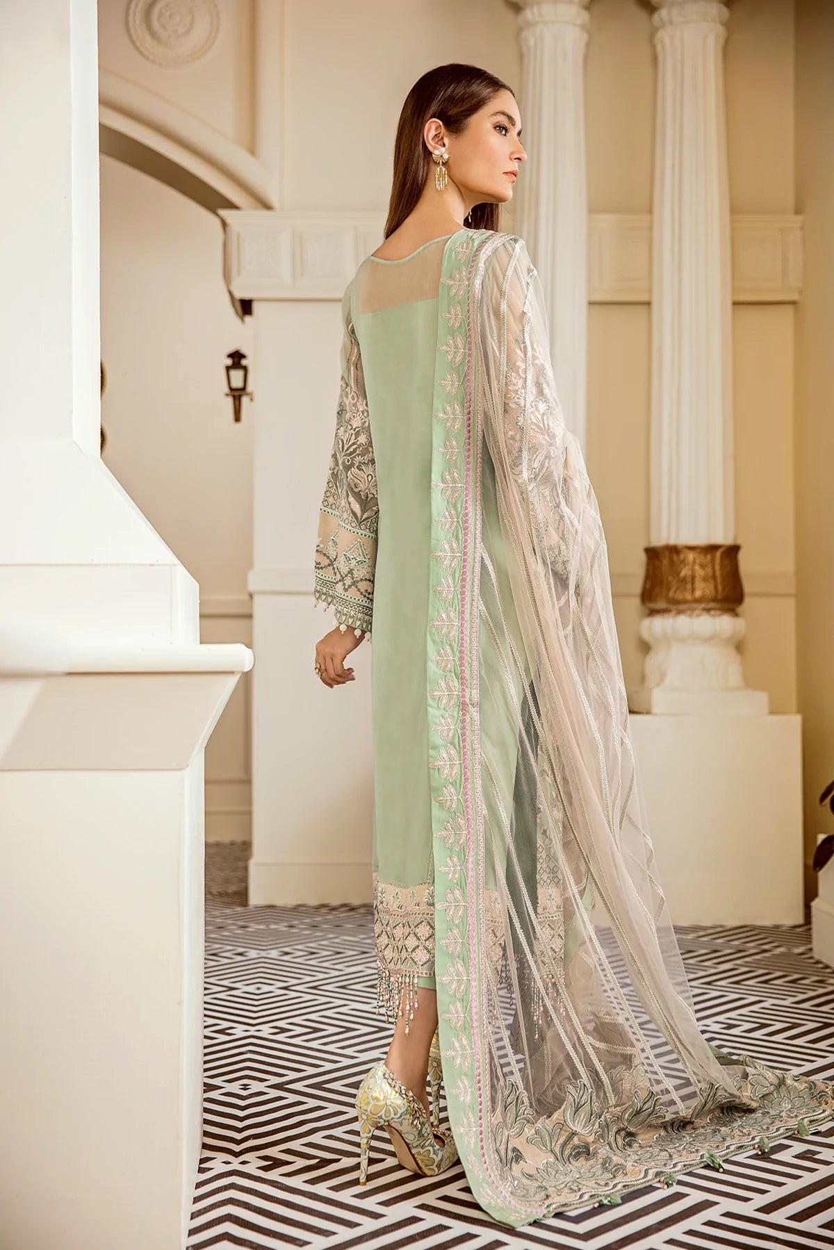 Baroque Chantelle Embroidered Chiffon 3 Piece Suit BQ19-05 Mint Tea Brand Mafia by Zonash