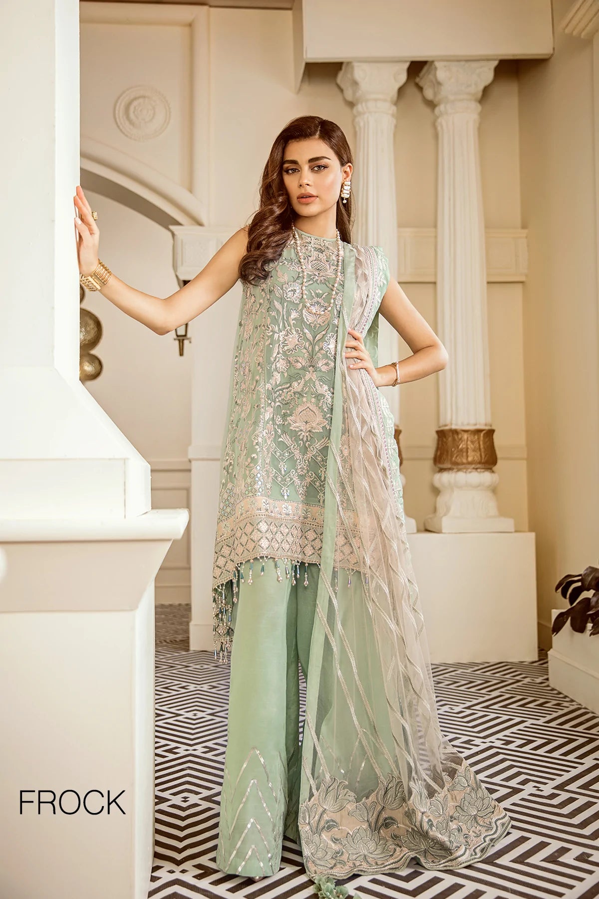 Baroque Chantelle Embroidered Chiffon 3 Piece Suit BQ19-05 Mint Tea Brand Mafia by Zonash