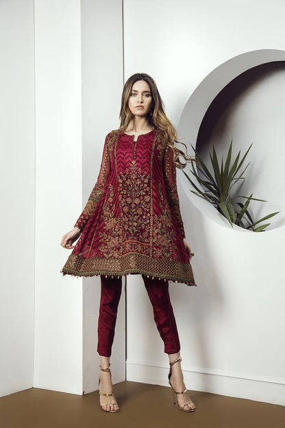 Baroque Chantelle Embroidered Chiffon 3 Piece Suit D-05 Cherry Rose Brand Mafia by Zonash