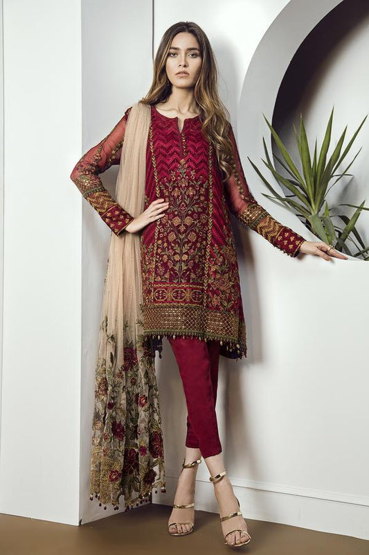 Baroque Chantelle Embroidered Chiffon 3 Piece Suit D-05 Cherry Rose Brand Mafia by Zonash