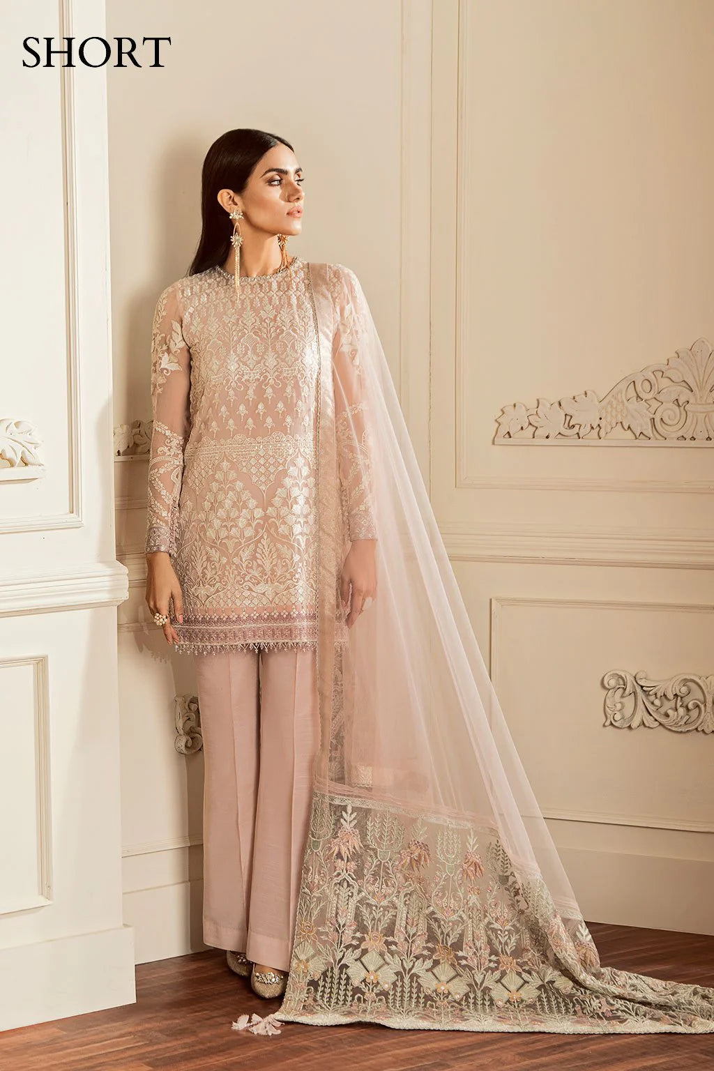 Baroque Chantelle Embroidered Chiffon 3 Piece Suit D-06 Dove Brand Mafia by Zonash