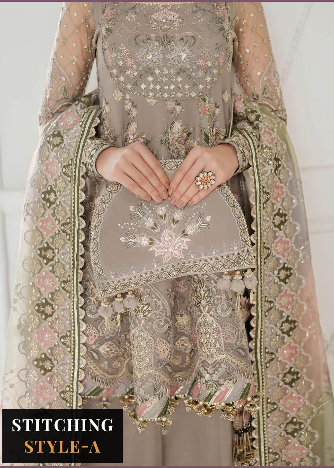 Baroque Embroidered Net Suits Unstitched 3 Piece BQU-CH10-D08 - Luxury Festive Tale Brand Mafia by Zonash