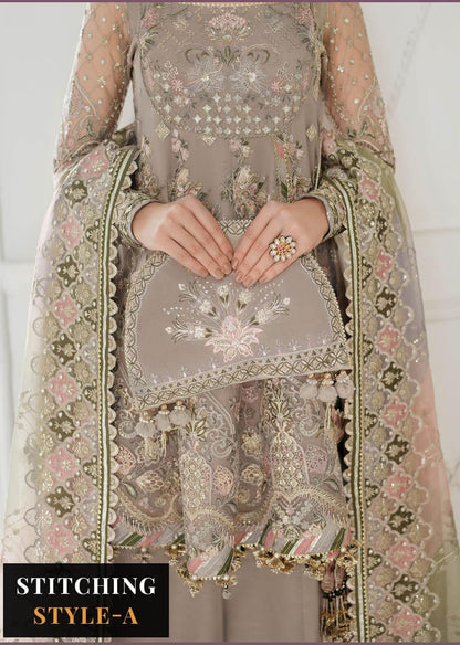 Baroque Embroidered Net Suits Unstitched 3 Piece BQU-CH10-D08 - Luxury Festive Tale Brand Mafia by Zonash