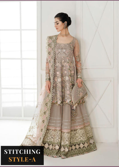 Baroque Embroidered Net Suits Unstitched 3 Piece BQU-CH10-D08 - Luxury Festive Tale Brand Mafia by Zonash