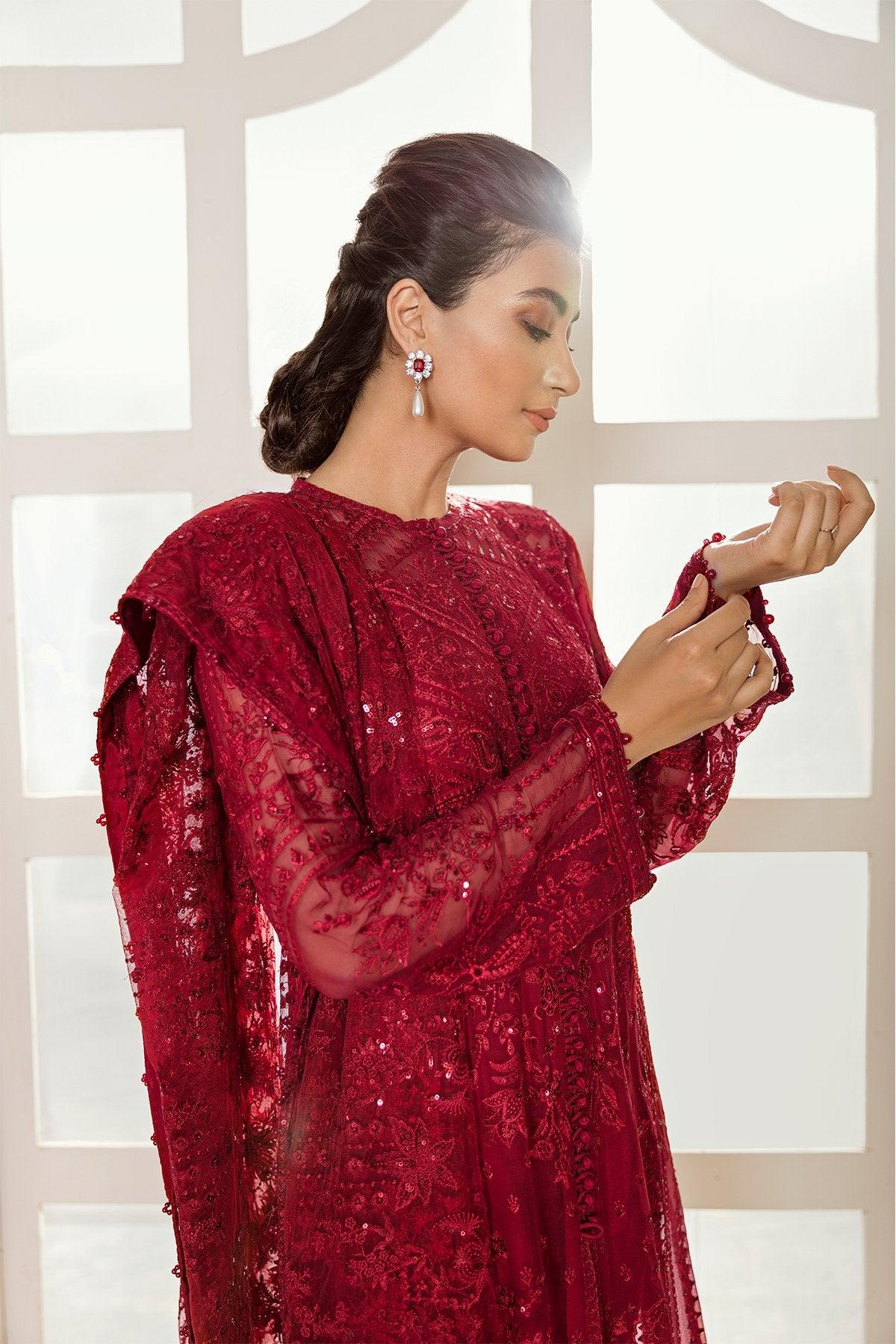 Baroque Luxury Embroidered Chiffon 3 Piece Suit - RED VELVET Brand Mafia by Zonash