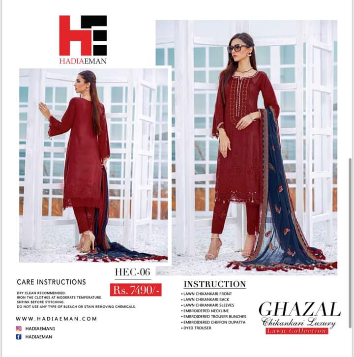 Ghazal By Hadia Eman Embroidered Lawn Chikankari Suits Unstitched 3 Piece - 06 Brand Mafia by Zonash