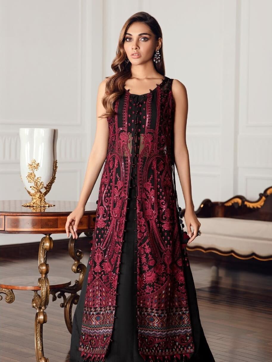 Jazmin Chiffon Unstitched 3 Piece Embroidered Suit – Black Rococo Brand Mafia by Zonash