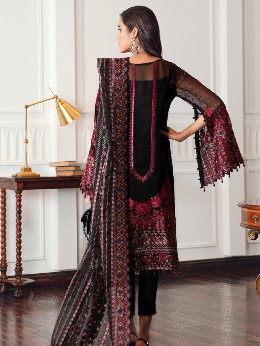 Jazmin Chiffon Unstitched 3 Piece Embroidered Suit – Black Rococo Brand Mafia by Zonash