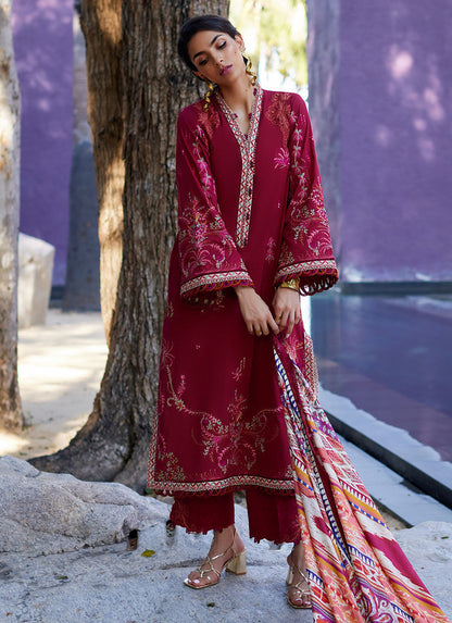 Suay by Farah Talib Aziz Unstitched 3 Piece Embroidered Lawn Suit FTA24LU FTA 02 ENZO RED- Luxury Collection Brand Mafia by Zonash