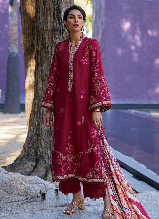 Suay by Farah Talib Aziz Unstitched 3 Piece Embroidered Lawn Suit FTA24LU FTA 02 ENZO RED- Luxury Collection Brand Mafia by Zonash