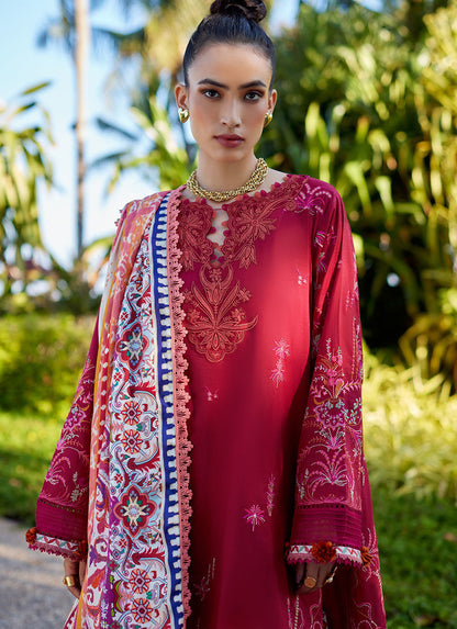 Suay by Farah Talib Aziz Unstitched 3 Piece Embroidered Lawn Suit FTA24LU FTA 02 ENZO RED- Luxury Collection Brand Mafia by Zonash