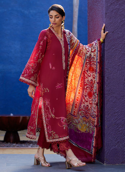 Suay by Farah Talib Aziz Unstitched 3 Piece Embroidered Lawn Suit FTA24LU FTA 02 ENZO RED- Luxury Collection Brand Mafia by Zonash