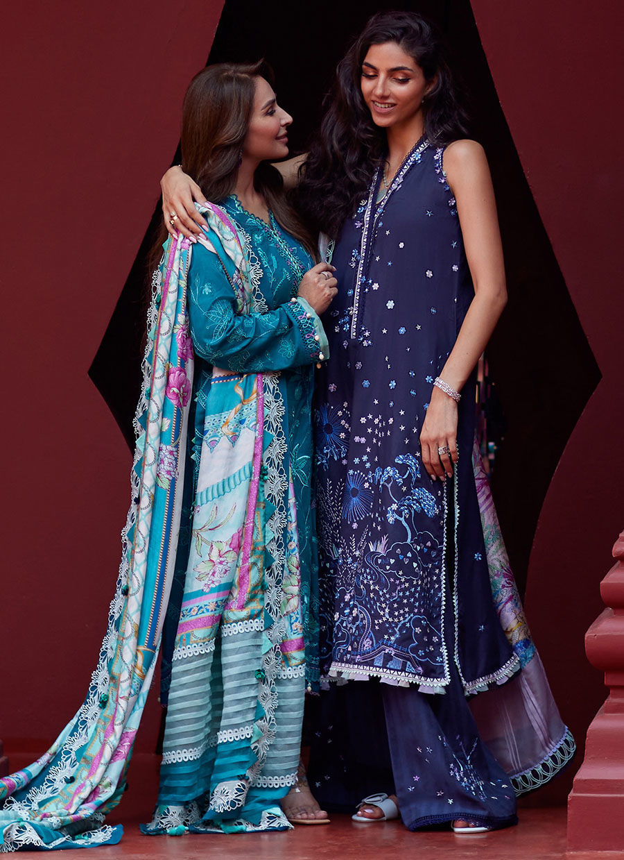 Suay by Farah Talib Aziz Unstitched 3 Piece Embroidered Lawn Suit FTA24LU FTA 03 MOANNA TEAL - Luxury Collection Brand Mafia by Zonash