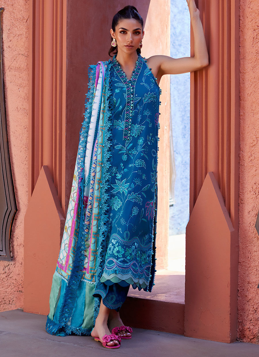 Suay by Farah Talib Aziz Unstitched 3 Piece Embroidered Lawn Suit FTA24LU FTA 03 MOANNA TEAL - Luxury Collection Brand Mafia by Zonash