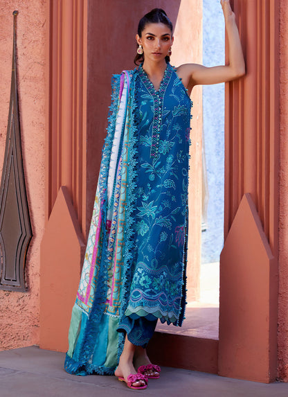 Suay by Farah Talib Aziz Unstitched 3 Piece Embroidered Lawn Suit FTA24LU FTA 03 MOANNA TEAL - Luxury Collection Brand Mafia by Zonash