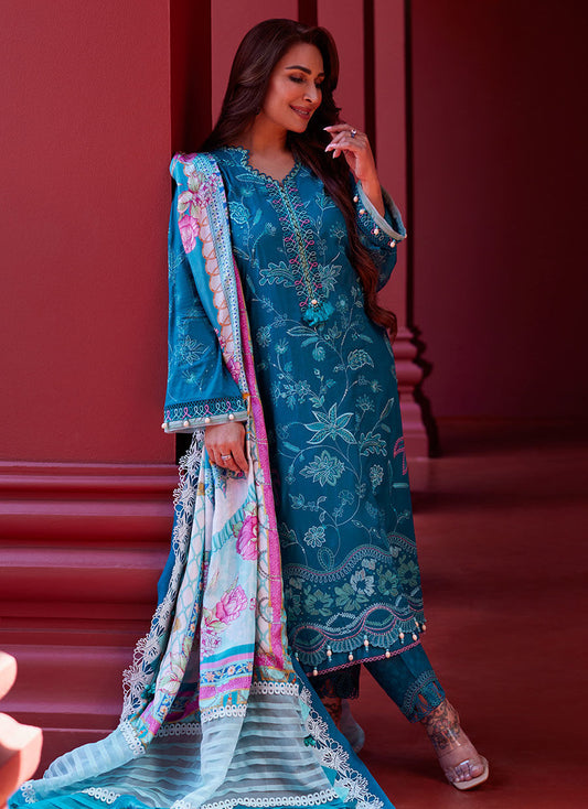 Suay by Farah Talib Aziz Unstitched 3 Piece Embroidered Lawn Suit FTA24LU FTA 03 MOANNA TEAL - Luxury Collection Brand Mafia by Zonash