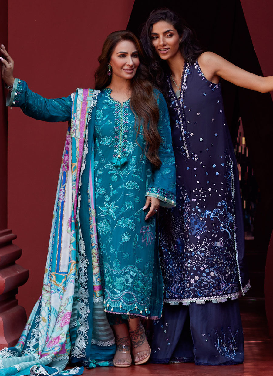 Suay by Farah Talib Aziz Unstitched 3 Piece Embroidered Lawn Suit FTA24LU FTA 04 IZEA BLUE - Luxury Collection Brand Mafia by Zonash