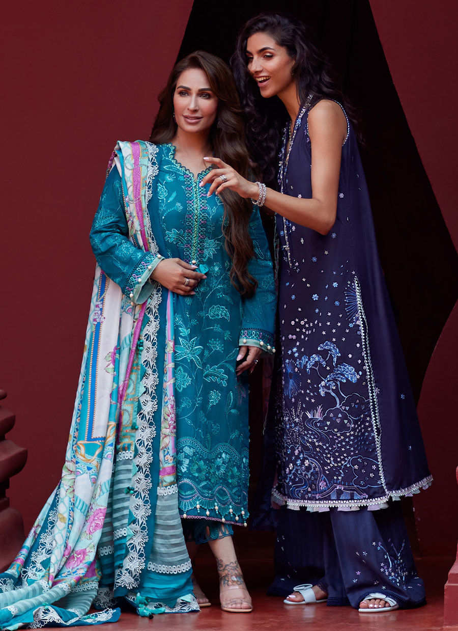 Suay by Farah Talib Aziz Unstitched 3 Piece Embroidered Lawn Suit FTA24LU FTA 04 IZEA BLUE - Luxury Collection Brand Mafia by Zonash