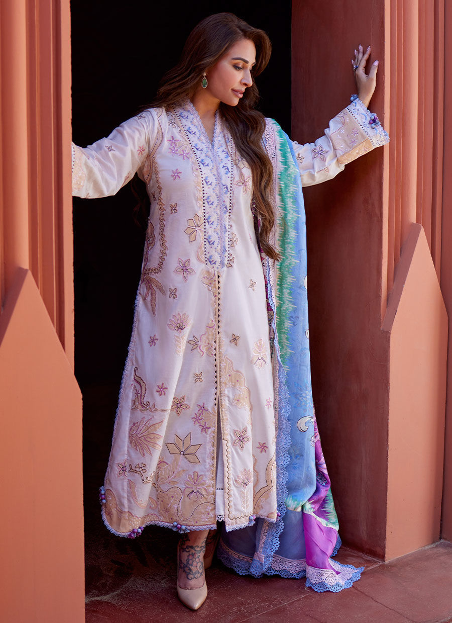 Suay by Farah Talib Aziz Unstitched 3 Piece Embroidered Lawn Suit FTA24LU FTA 05 MIWA IVORY - Luxury Collection Brand Mafia by Zonash