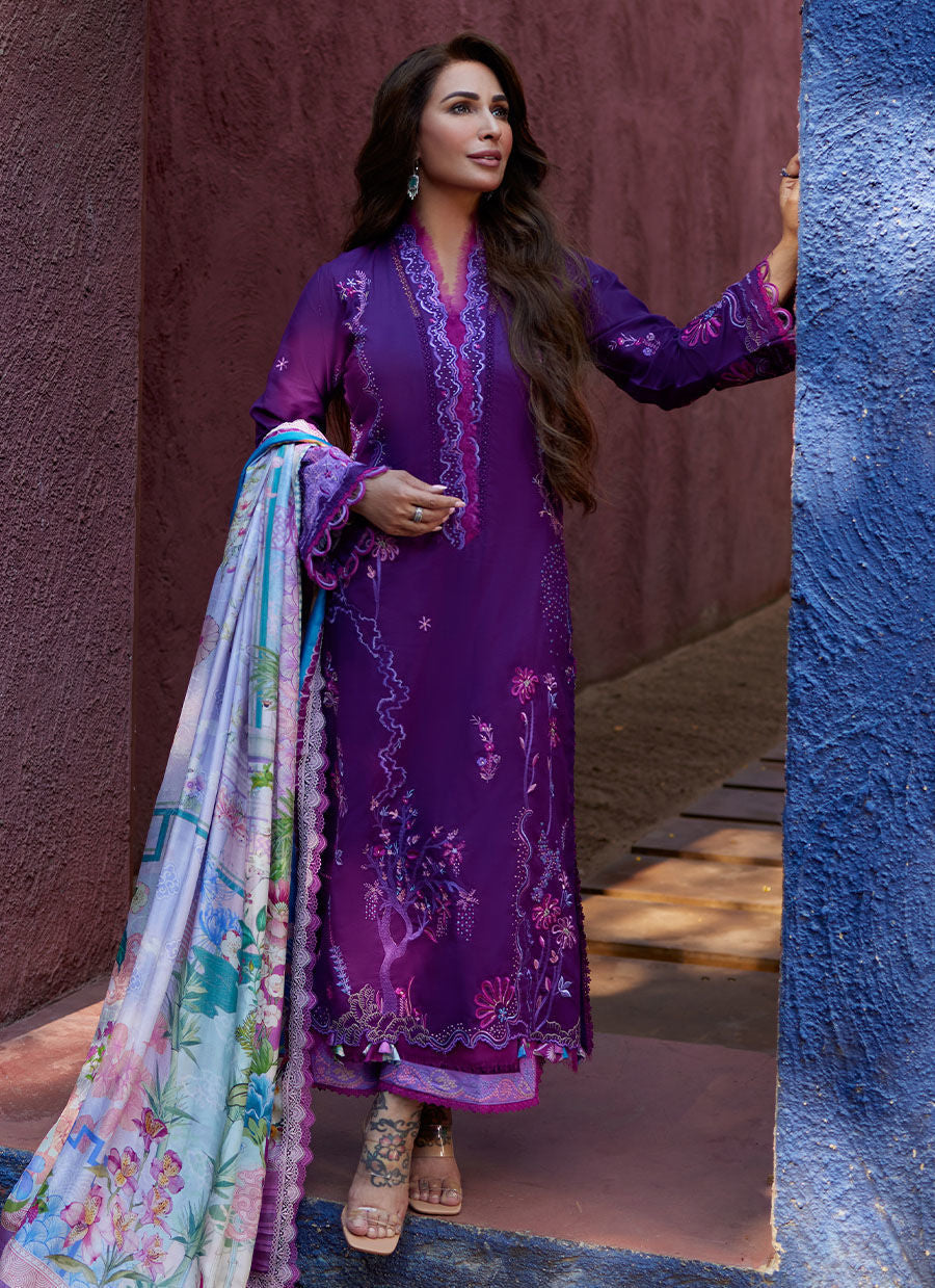 Suay by Farah Talib Aziz Unstitched 3 Piece Embroidered Lawn Suit FTA24LU FTA 07 YURI PURPLE - Luxury Collection Brand Mafia by Zonash