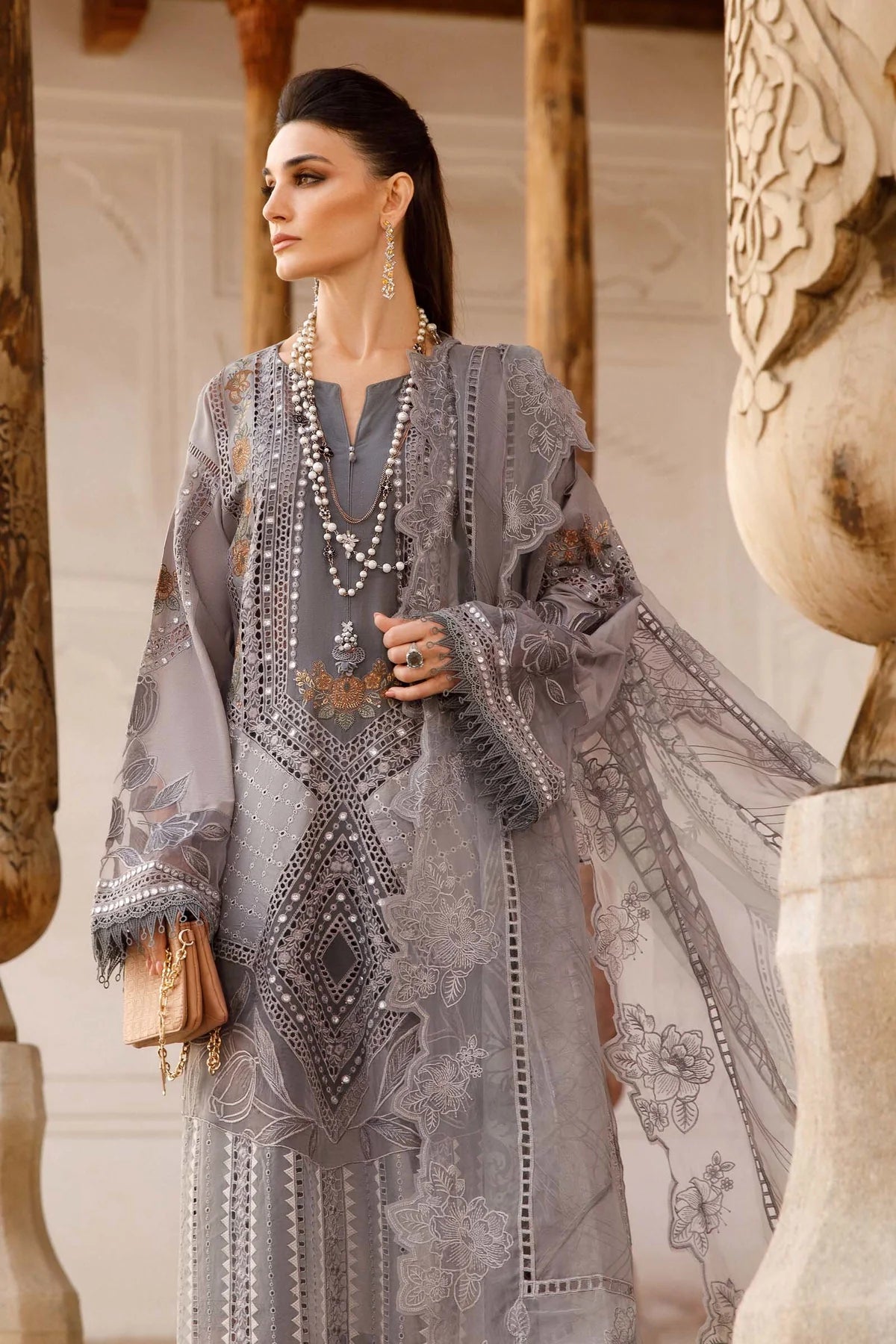 Voyage A Luxe By Maria B Embroidered Lawn Suits Unstitched 3 Piece MB23V 1B - Eid Collection Brand Mafia by Zonash