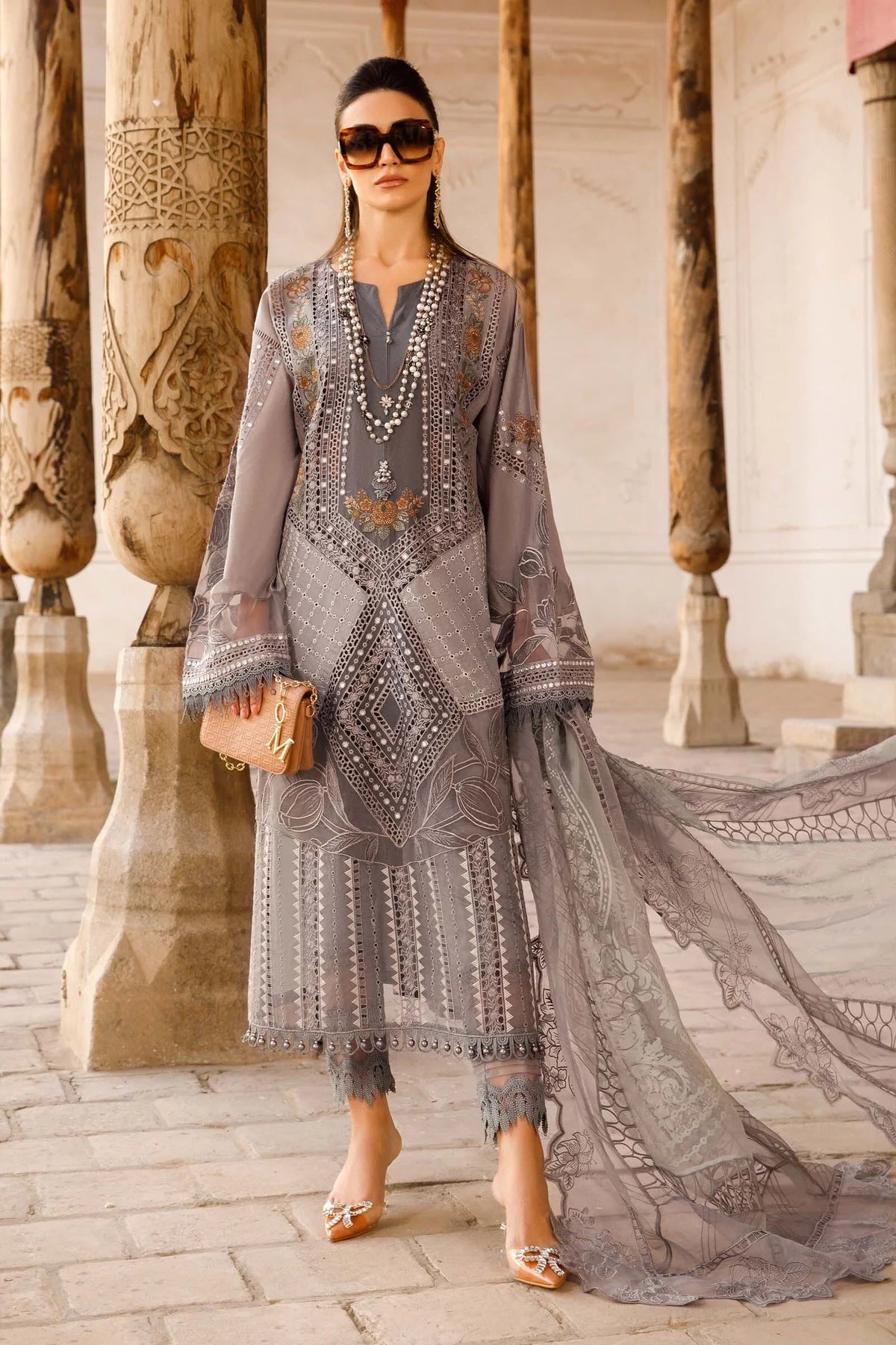 Voyage A Luxe By Maria B Embroidered Lawn Suits Unstitched 3 Piece MB23V 1B - Eid Collection Brand Mafia by Zonash