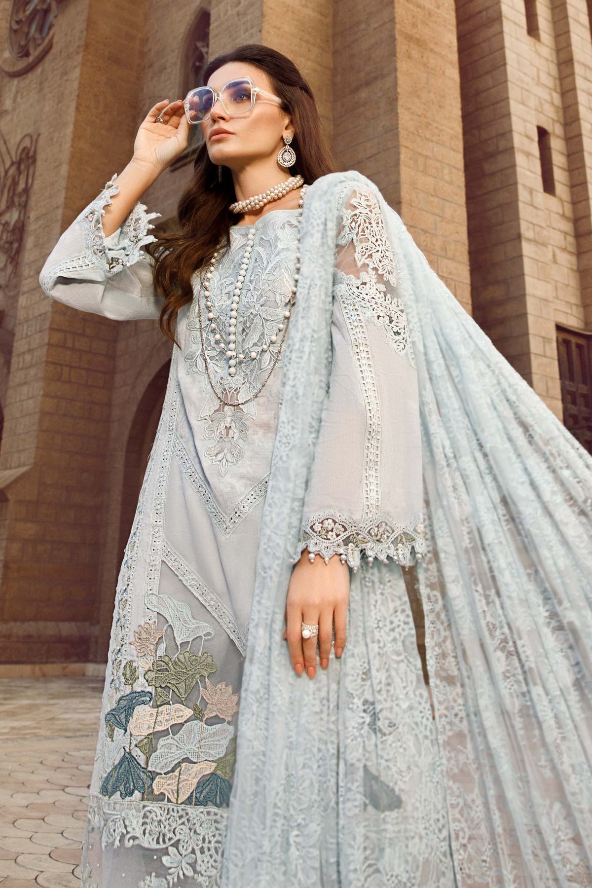 Voyage A Luxe By Maria B Embroidered Lawn Suits Unstitched 3 Piece MB23V 7A - Eid Collection Brand Mafia by Zonash