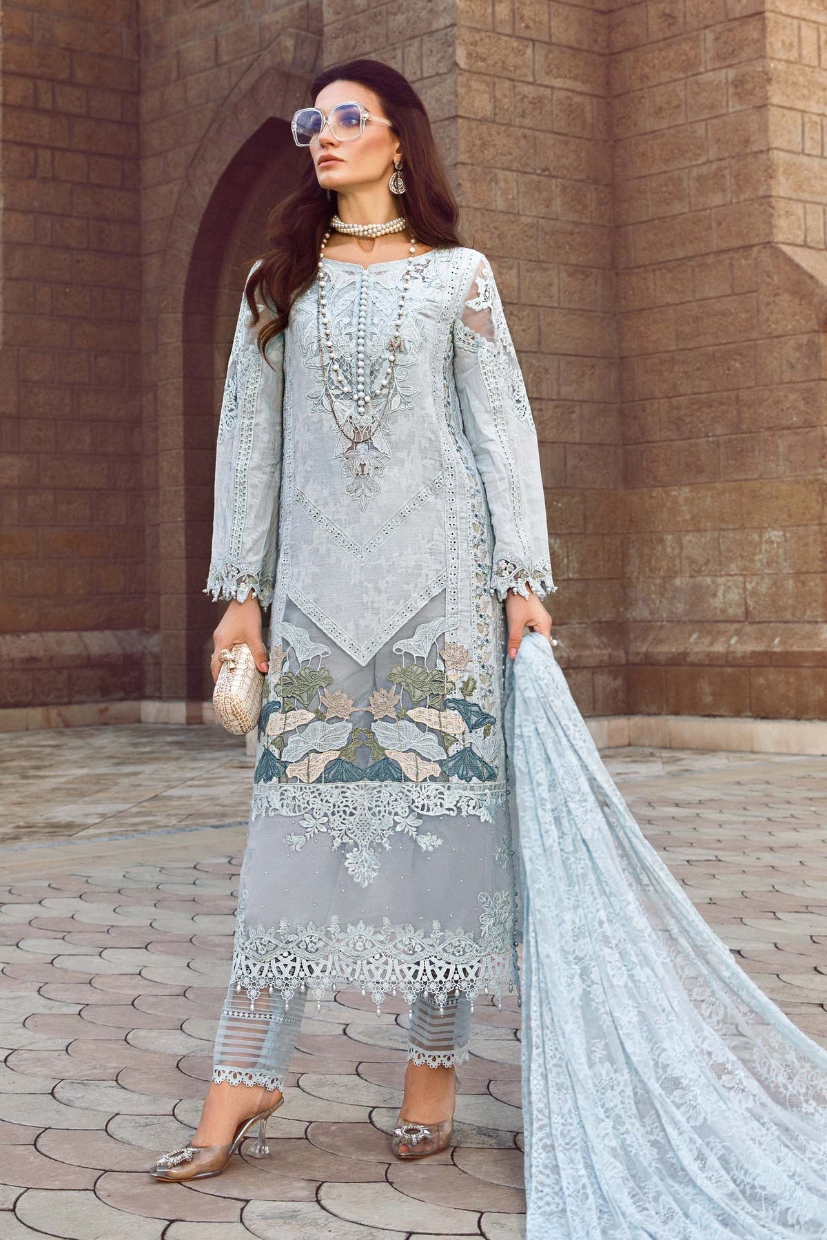 Voyage A Luxe By Maria B Embroidered Lawn Suits Unstitched 3 Piece MB23V 7A - Eid Collection Brand Mafia by Zonash