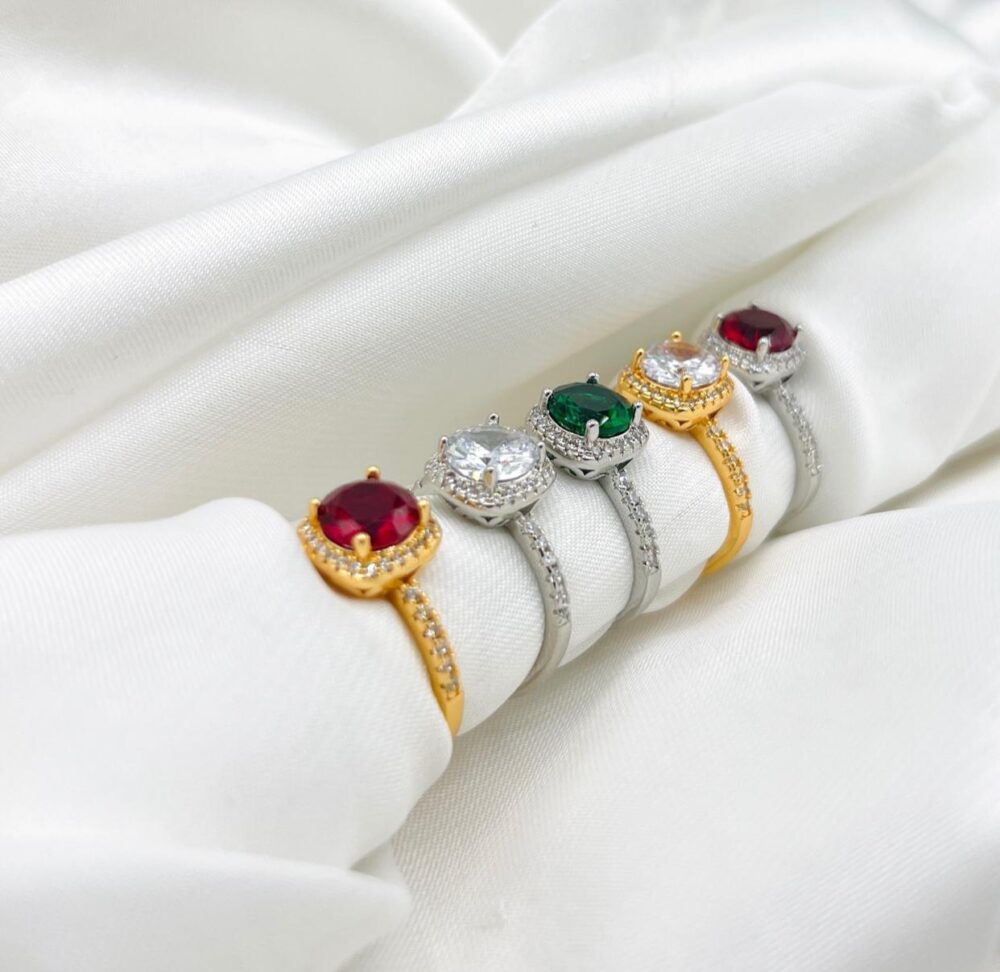 Classic Gemstone-Inspired Adjustable Rings - Set of 5 Rings - Image 2