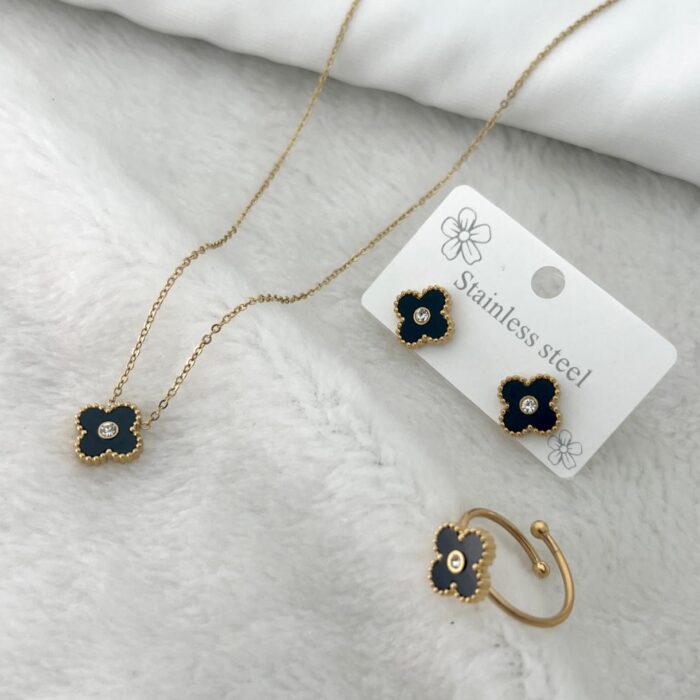 Four Leaf Clover with Stone Pendent Set & Ring For Girls & Women | Trendy & Stylish