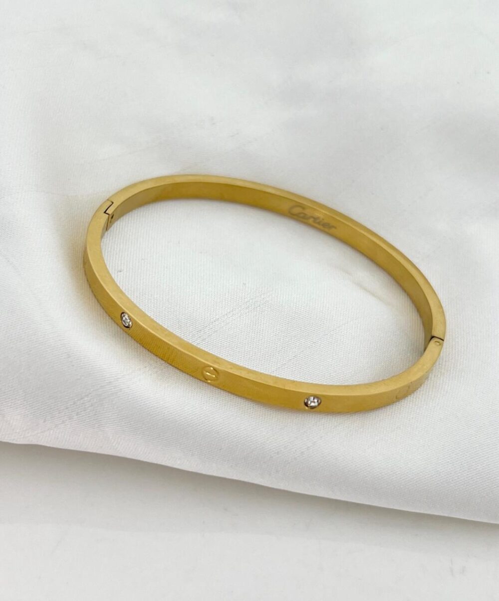 Cartier Love Style Gold Bangle Bracelet with Diamond Accents – Girls & Women Luxury Wristwear