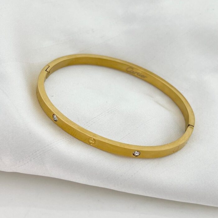 Cartier Love Style Gold Bangle Bracelet with Diamond Accents – Girls & Women Luxury Wristwear